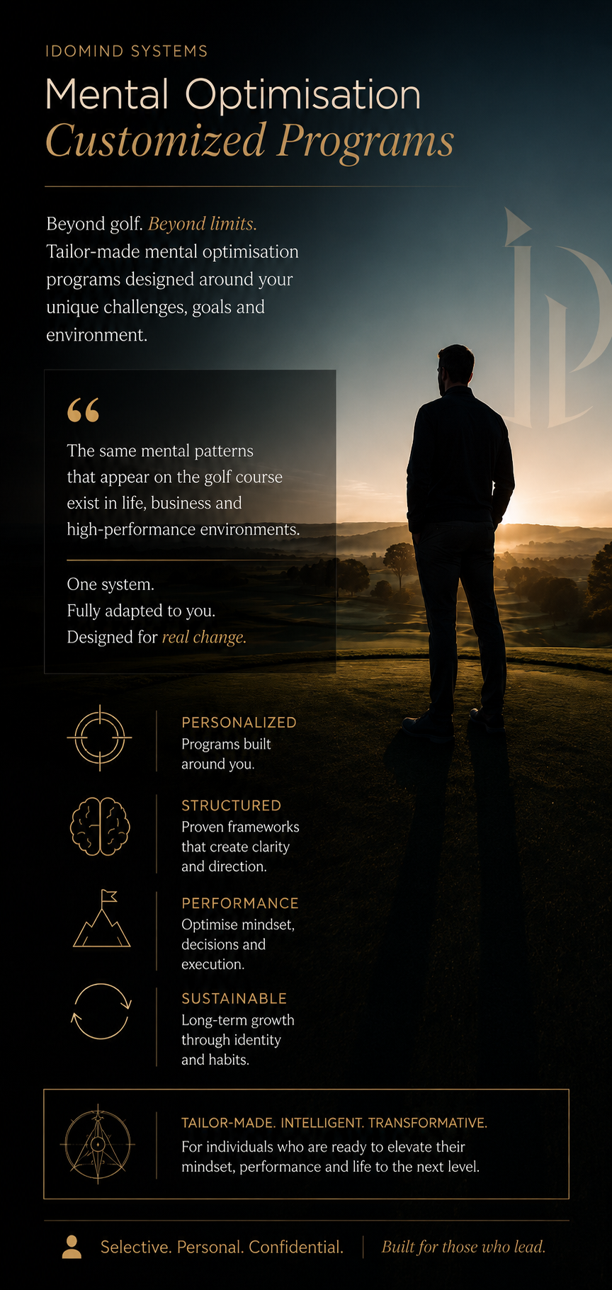 Mental Optimisation Customized Programs by IDOMIND Systems — tailor-made mental optimisation programs designed around your unique challenges, goals and environment.